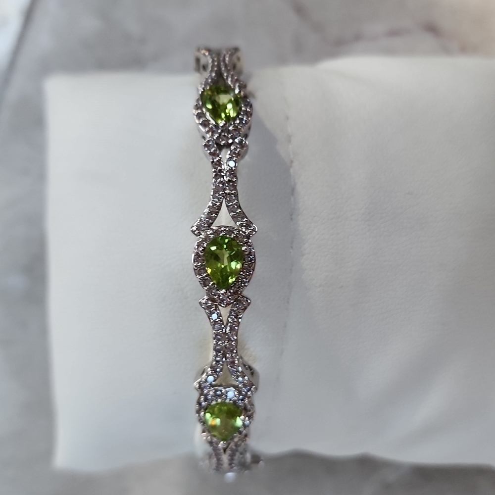 Peridot and CZ bangle bracelet
